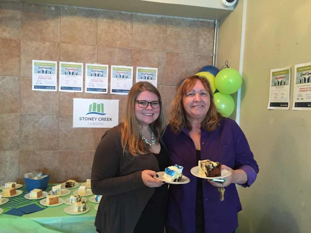 Emily (Leasing Admin) and Cindy (PM) at the Grand Opening of Stoney Creek Towers!